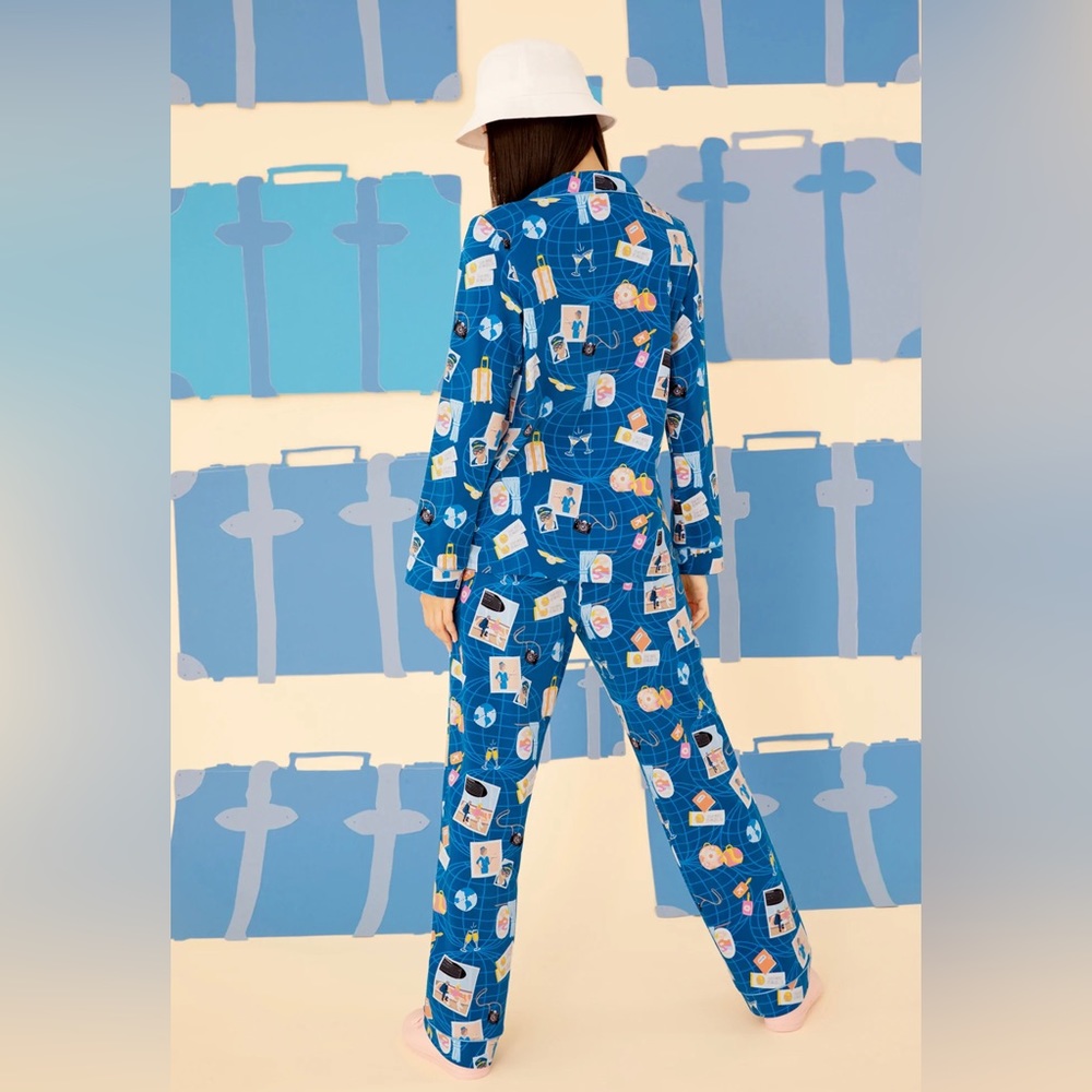 NWT Bedhead Jet Setter Blue Long Sleeve Classic Stretch Jersey PJ Set Sz M & L - Picture 5 of 9